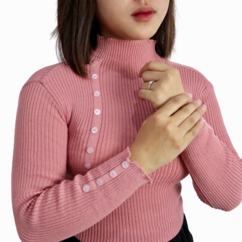 Inner Kerah Tinggi Rajut wanita / Baju Dalaman Turtle Neck Knit / Atasan Rajut Manset Wanita