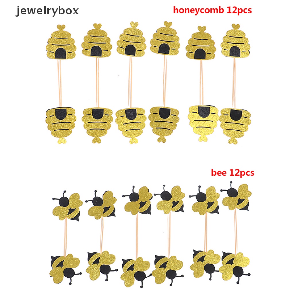 [jewelrybox] 12 Pcs Baby Shower Pesta Lebah Kue Topper Dekorasi DIY Honeybee Dessert Supplies Butik