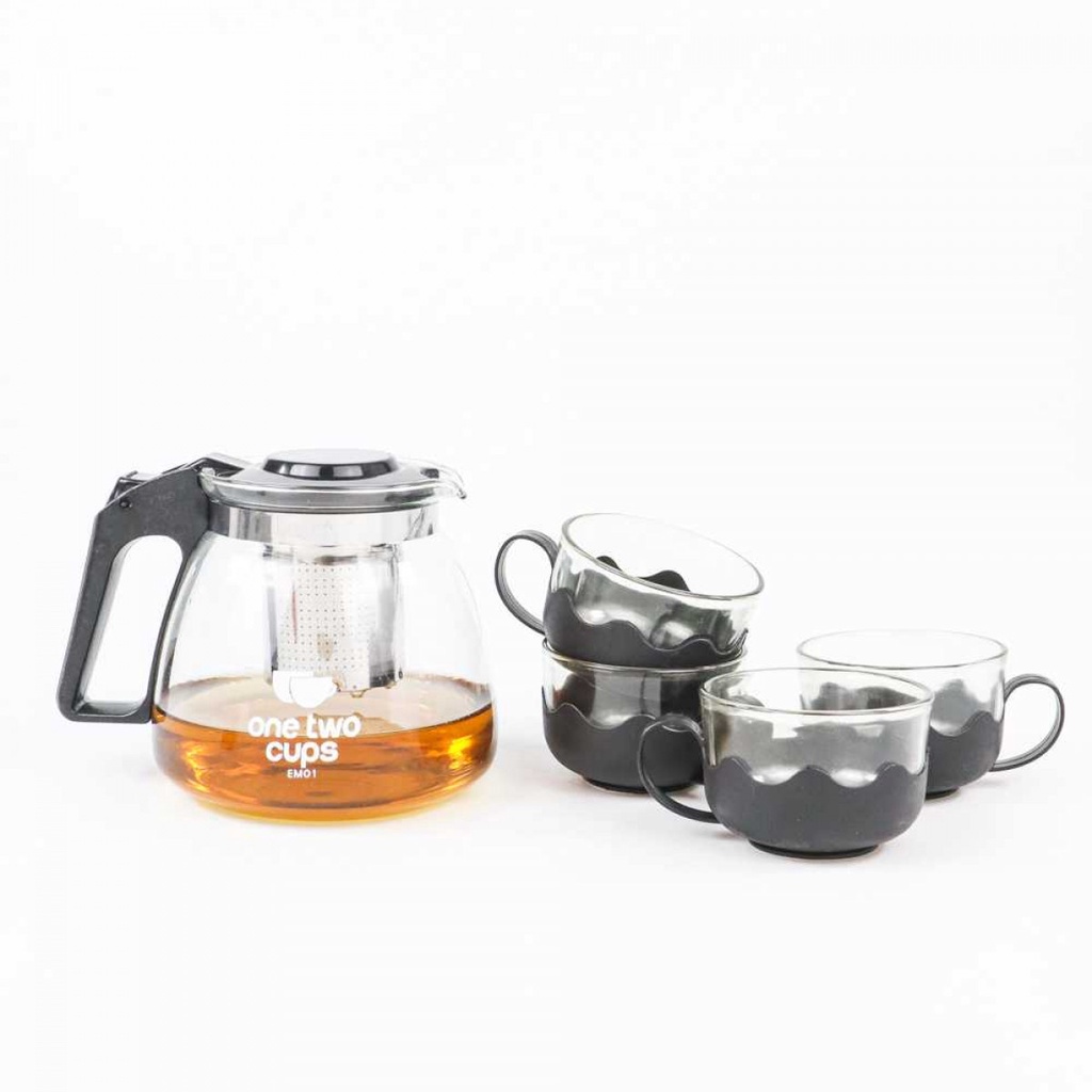 Set Teko Kaca dengan 4Pcs Gelas 200ml Teapot Pitcher 950ml