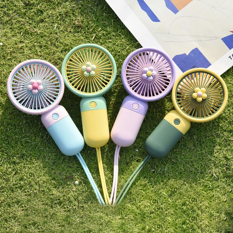 4warna Kipas Genggam Adjustable Bunga Portabel Lucu Dengan Lanyard/USB Rechargeable Mini Electric Fans