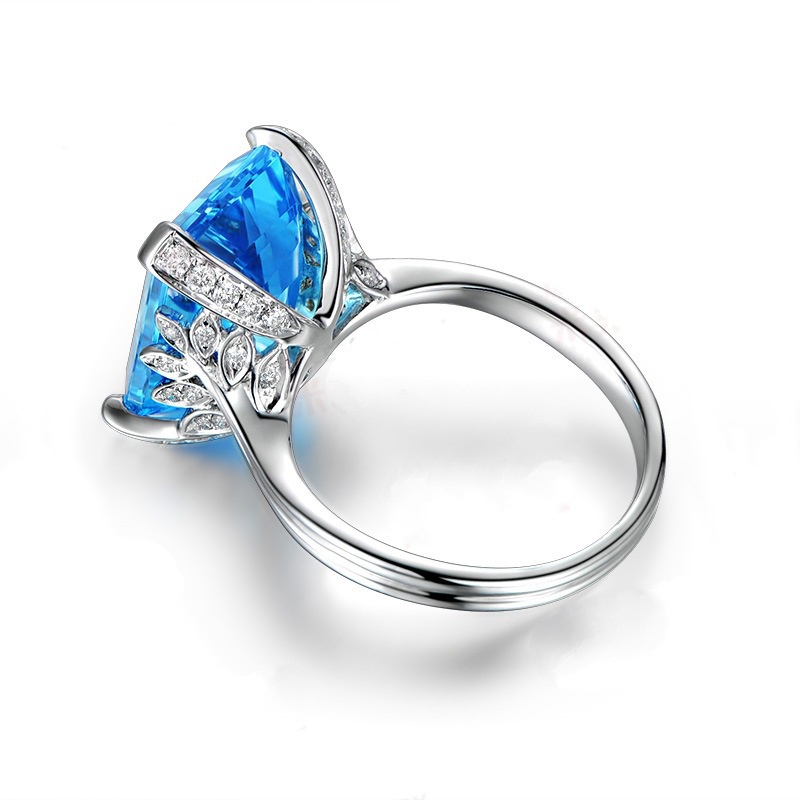 Goldkingdom Aksesoris Perhiasan Fashion Ready Stock Topaz Safir Cincin Laut Biru Karat Pertunangan Berlian Cincin Perhiasan Warna-Warni