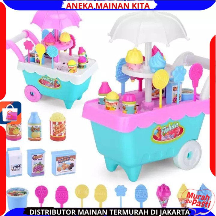 ( BISA COD ) PROMO Mainan Anak Gerobak Es Krim Permen Keranjang Bonus 2 Kuda Pony Anak-anak DIY Play Set Makanan Penutup Trolley Mainan Puzzle / Mainan Edukasi Anak / Mainan Anak Laki Laki / Mainan Anak Perempuan FI503 SNI