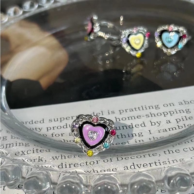 Cincin Pembukaan Geometris Hati Bahan Alloy Kristal Berlian Imitasi Fashion Untuk Wanita