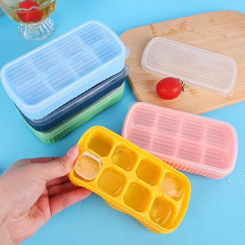 8kisi Cetakan Pembuat Es Batu Sederhana Food Grade Reusable Dengan Tutup Soft Bottom Ice Mould Shapes Untuk Whiskey Cocktail Aksesoris Gadget Dapur