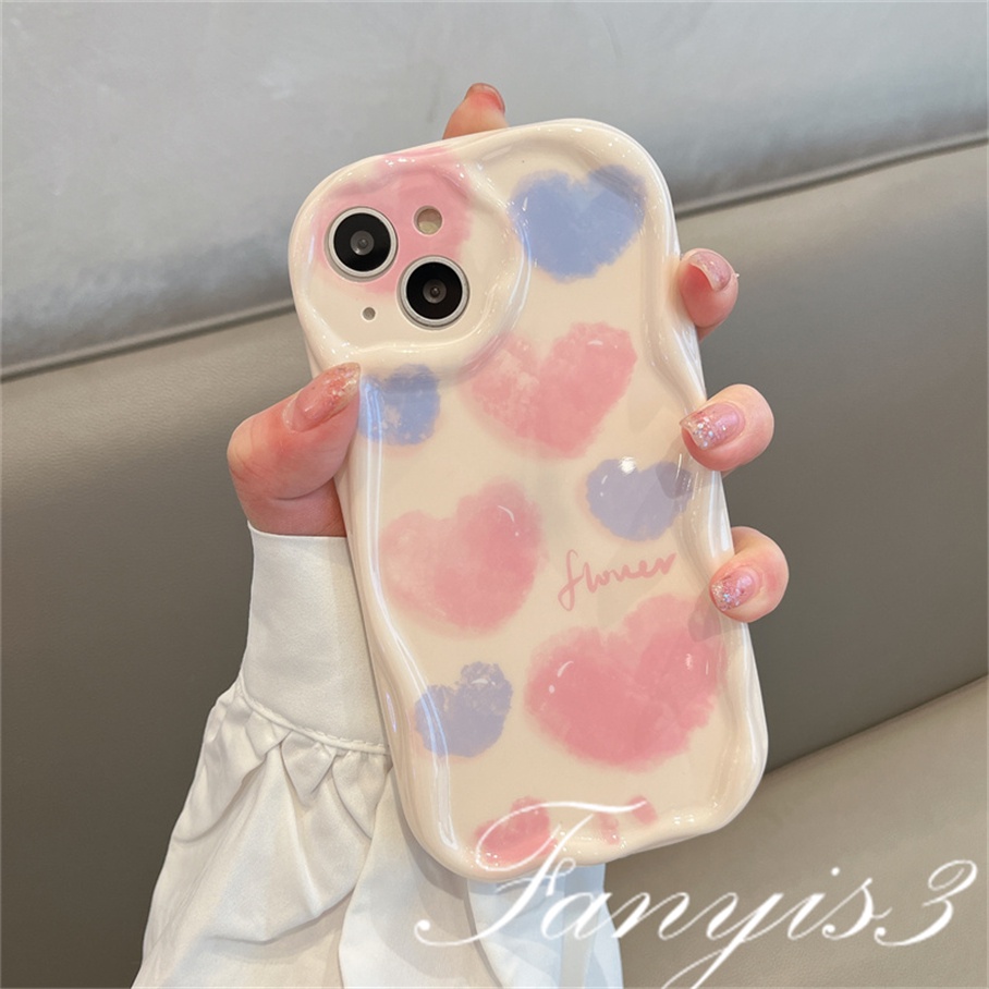 Compatible For IPhone 14 13 12 11 Pro Max X XR Xs Max 8 7 6s Plus SE 2020 Kompatibel Untuk Biru Pink Hati Gelombang Cinta Casing Ponsel TPU Silicon Lembut Cover Pelindung