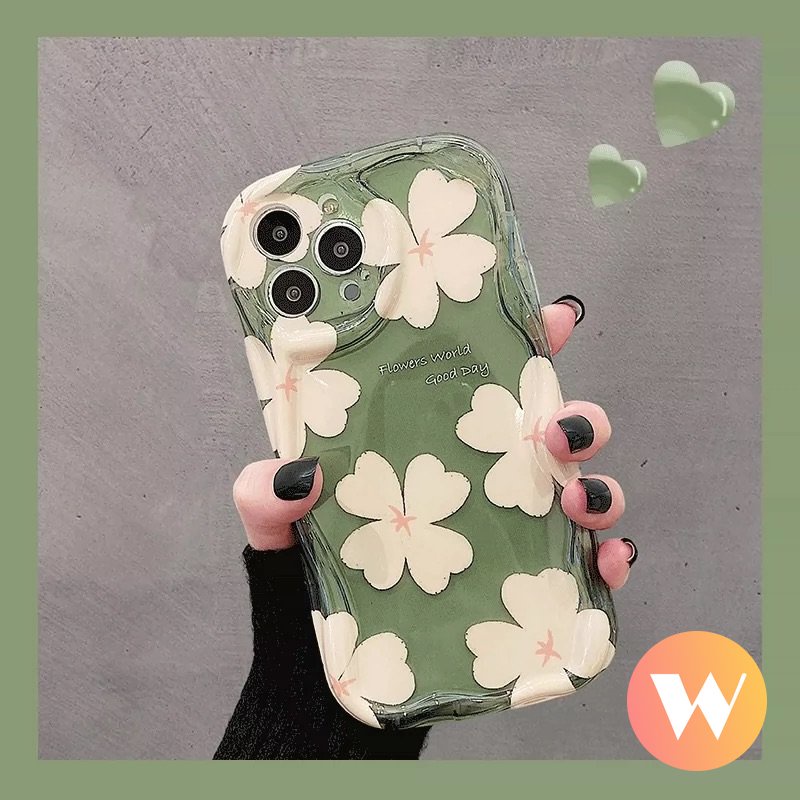 IPHONE Case Bunga Kompatibel Untuk Iphone11 13 12 14 Pro Max 7plus XR 7 8 6s 6 Plus X XS Max SE 2020 Tpu Lembut Shockproof Airbag Glossy 3D Wavy Curved Edge Fresh Flowers Back Cover