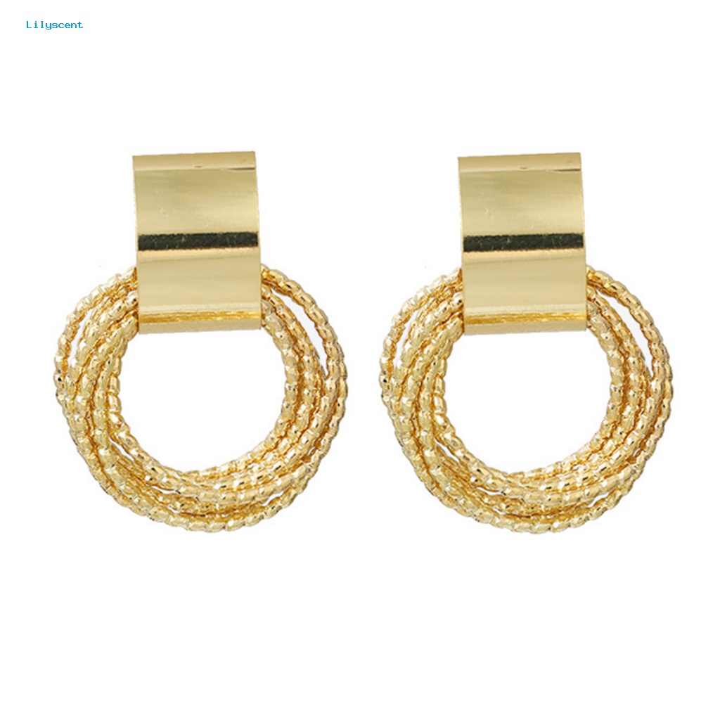 Lilyscent 1pasang Ornamen Menjuntai Anting Untuk Bisnis Multilayer Golden Hoop Earring All-match