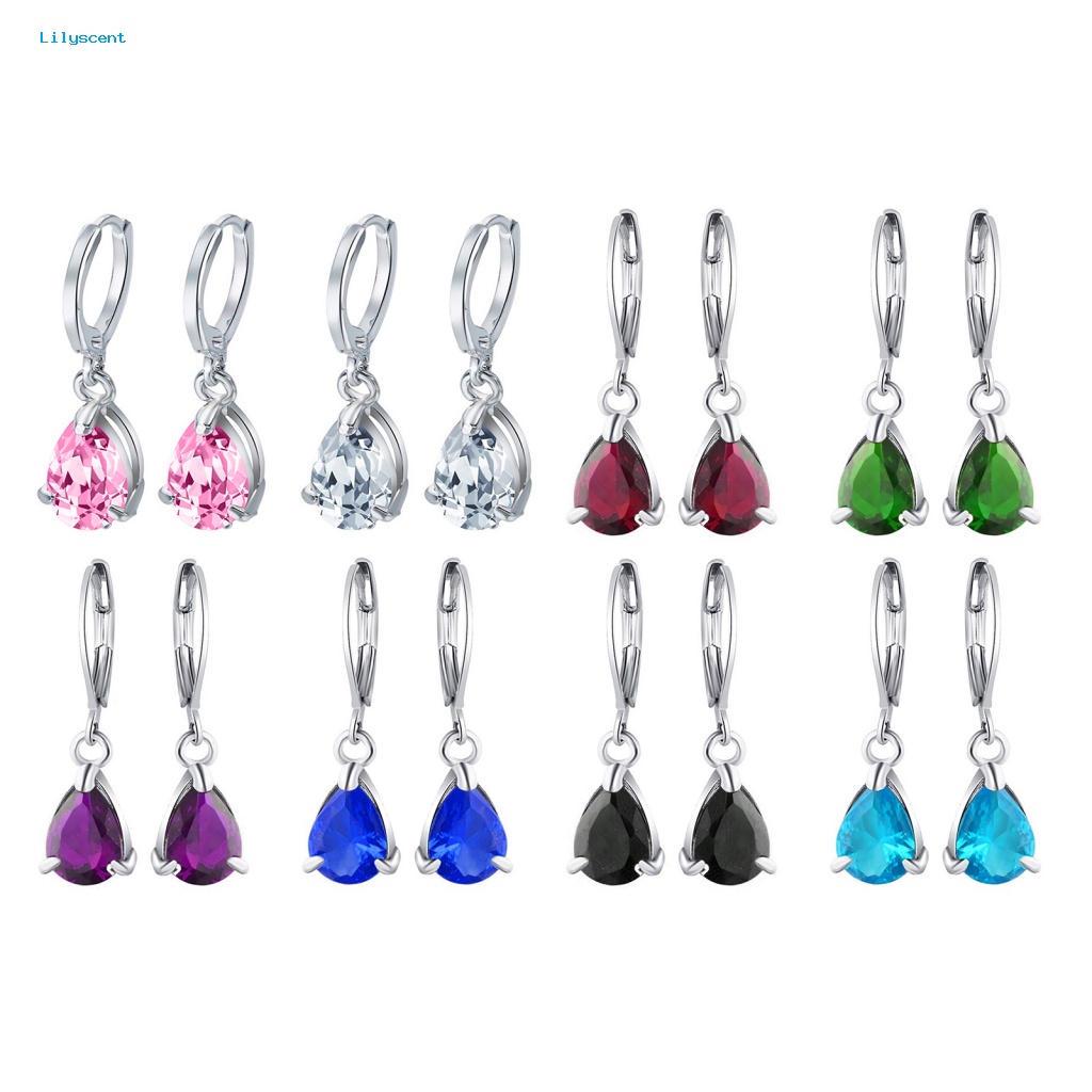 Lilyscent 1pasang Anting Klip Hadiah Untuk Anniversary Lady Waterdrop Menjuntai Klip Telinga Elegan