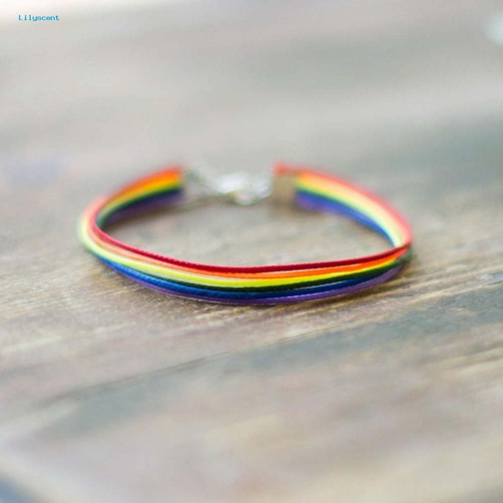 Lilyscent Handmade Pria Wanita Rainbow Cord Gelang Gay Pride Bangle Gelang Perhiasan