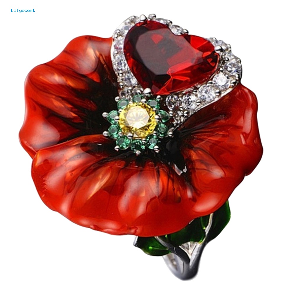 Lilyscent Pesta Pernikahan Fashion Bunga Bentuk Hati Ruby Imitasi Jari Cincin Perhiasan Pengantin