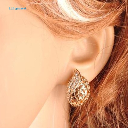 Lilyscent 1pasang Fashion Wanita/'s Lady Berongga Daun Berlian Imitasi Ear Stud Earrings Golden Tone