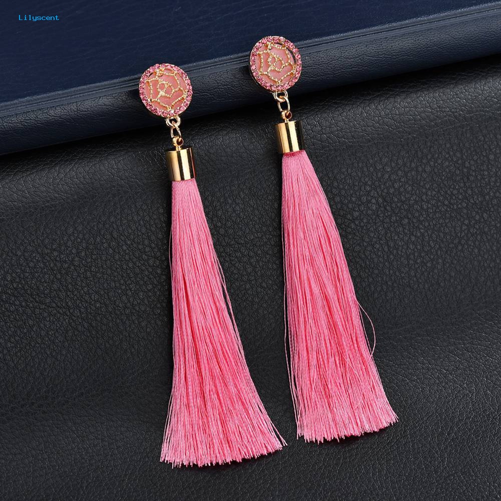 Lilyscent Bohemian Etnik Bunga Rumbai Panjang Menjuntai Statement Earrings Wanita Perhiasan Hadiah