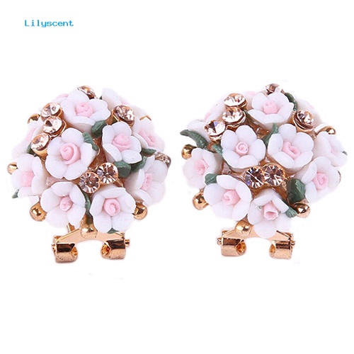 Lilyscent Wanita Gadis Pengantin Pernikahan Perhiasan Bunga Mempesona Berlian Imitasi Klip Stud Earrings