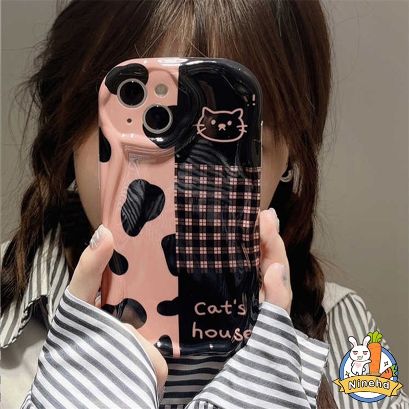 IPHONE Casing Kompatibel Untuk Iphone14 13 12 11 Pro Max X Xr Xs Max8 7 6 6s Plus SE Baru Ins Lucu Cakar Kucing Splicing Motif Leopard Kartun Ponsel Case Silikon Shockproof Cover Pelindung