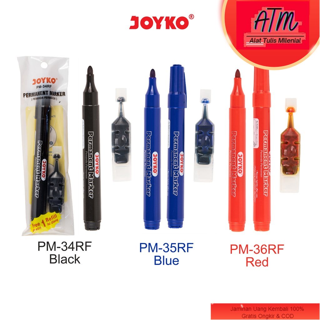 

Joyko Permanent Marker Spidol Permanen Round Tip Free Refill