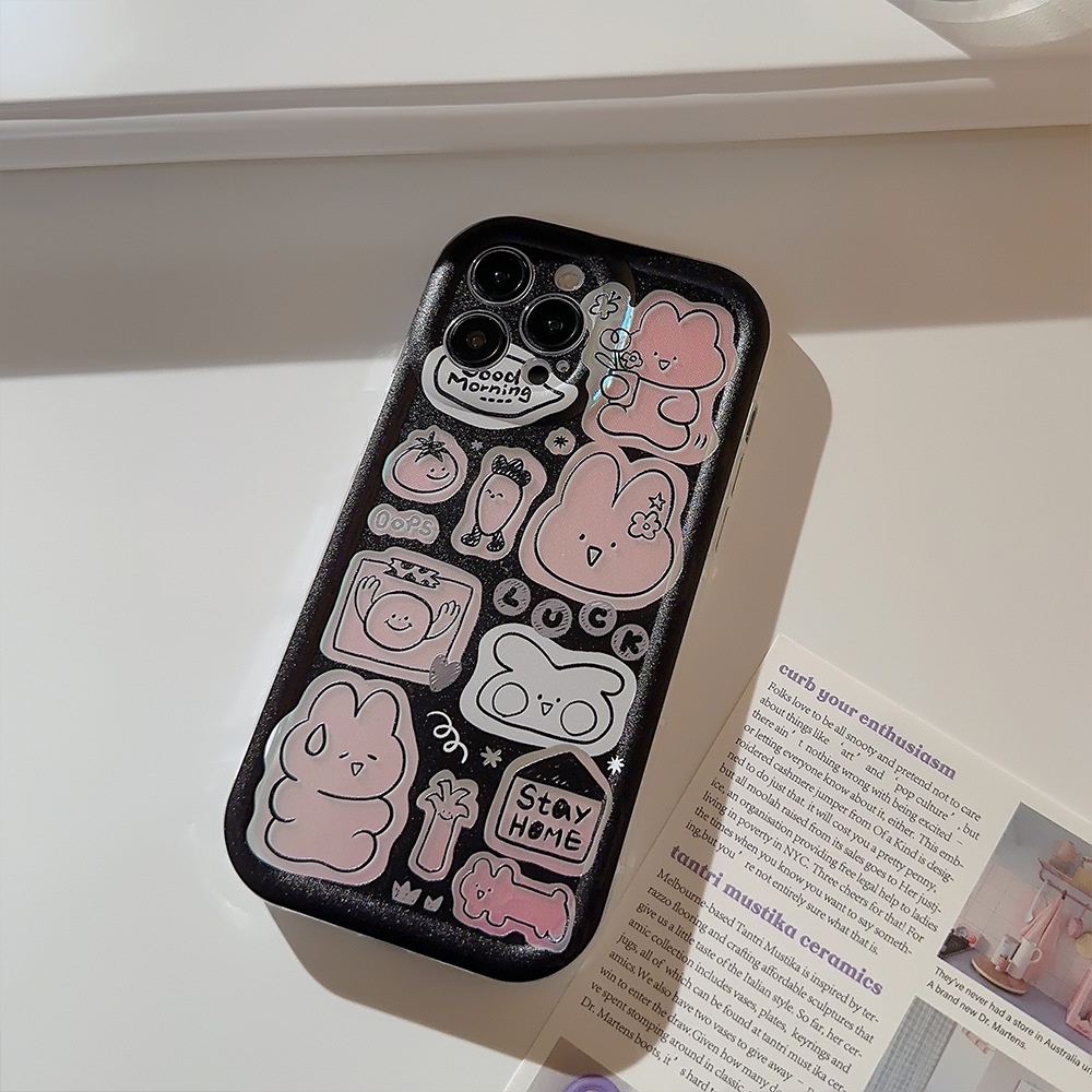 IPHONE Casing Silikon Kartun Kelinci Keringat Lucu Dengan Kartu Laser Untuk Iphone14 11 12 13 PRO MAX Casing Cover Pelindung AT0129