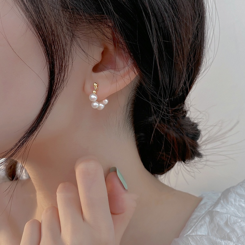 S925 Perak Mutiara Cincin Telinga Gaya Perancis High-End Stud Earrings Ins Fashion Earrings Hadiah Perempuan