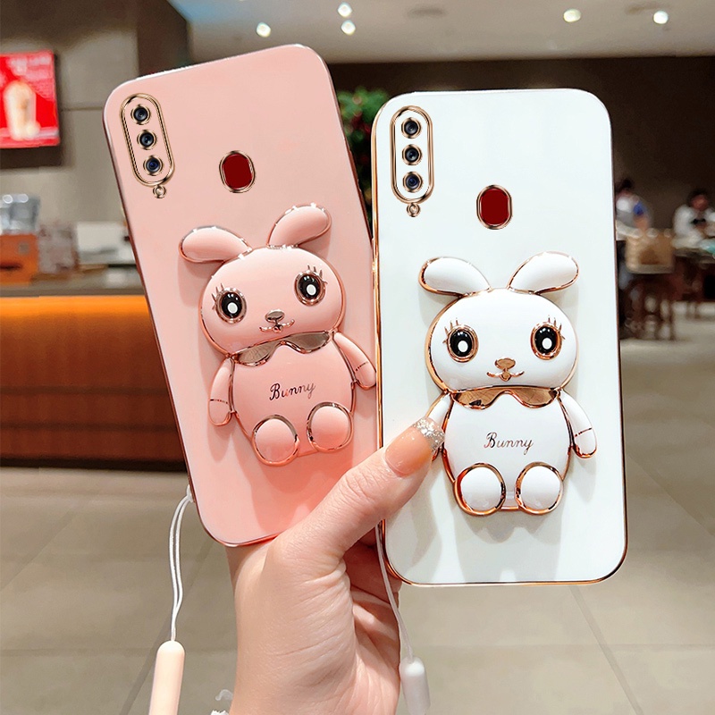 Andyh Case Ponsel Untuk Samsung Galaxy A30 A20 F10S A10S M01S A20S Kartun Lucu Kelinci Kecil Tepi Lurus Soft Shell Mengirim lanyard Silikon