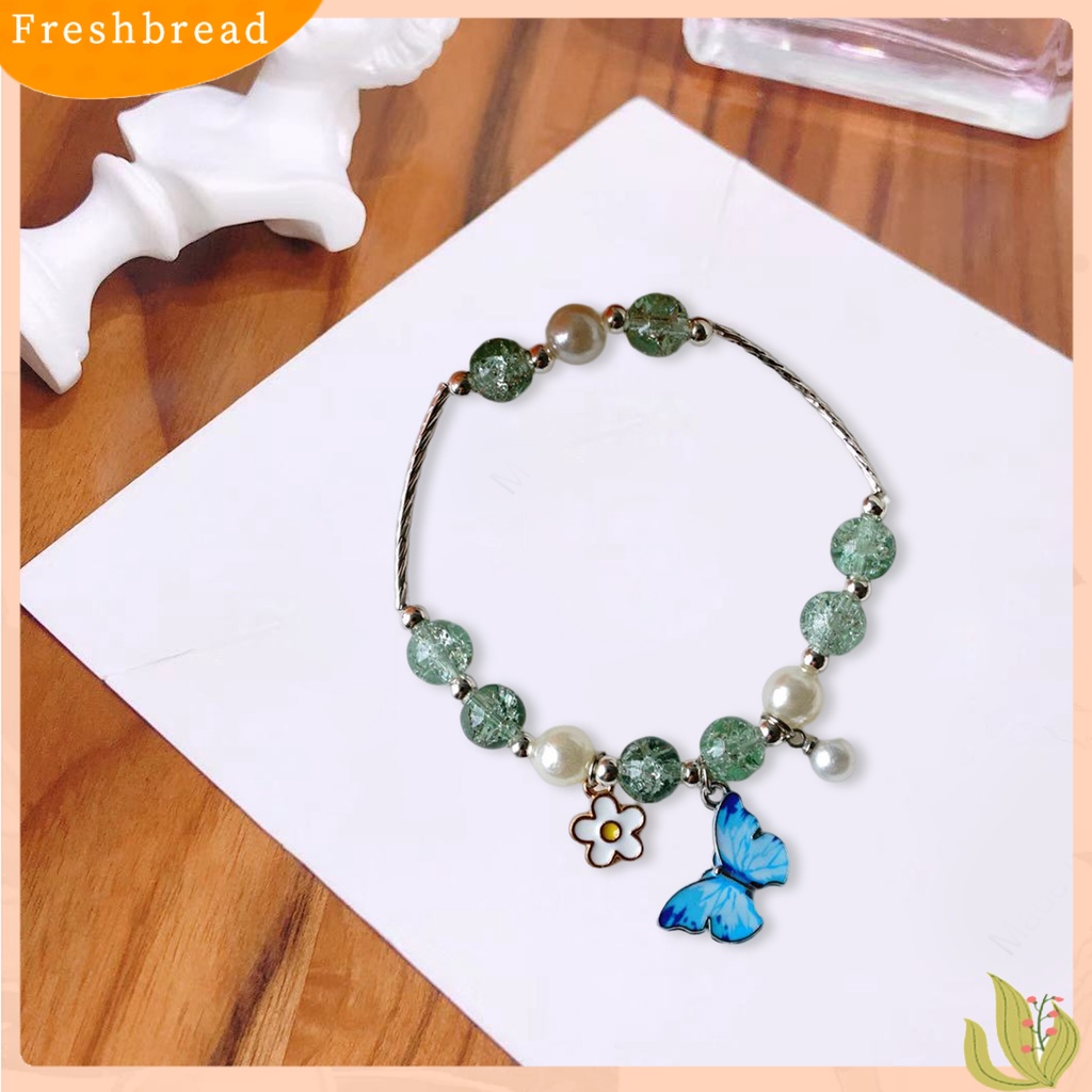 < Freshbread > Wanita Gelang Retro Temperamen Hias Manik-Manik Elastis Perhiasan Hadiah Electroplating Indah Kupu-Kupu Pesona Mutiara Imitasi/Bola Kristal Wanita Bangle