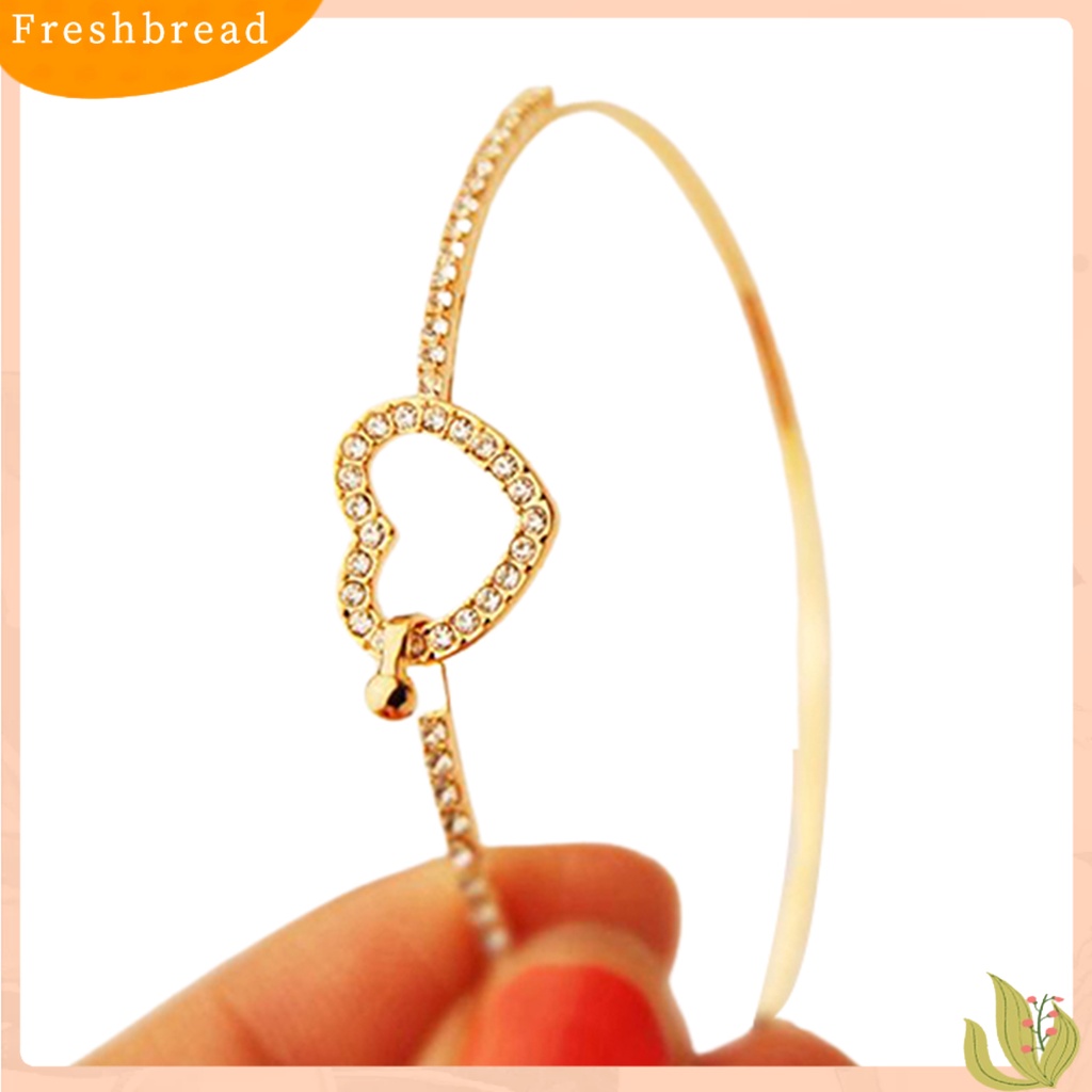 &lt; Freshbread &gt; Slim Bangle Cinta Hati Pesona Mewah Golden Kristal Berlian Imitasi Gelang Slim Bangle Untuk Wanita