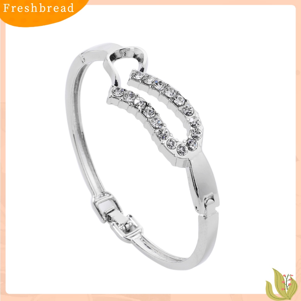 &lt; Freshbread &gt; Wanita Fashion Berongga Hati Berlian Imitasi Mengkilap Bangle Perak Disepuh Gelang Perhiasan