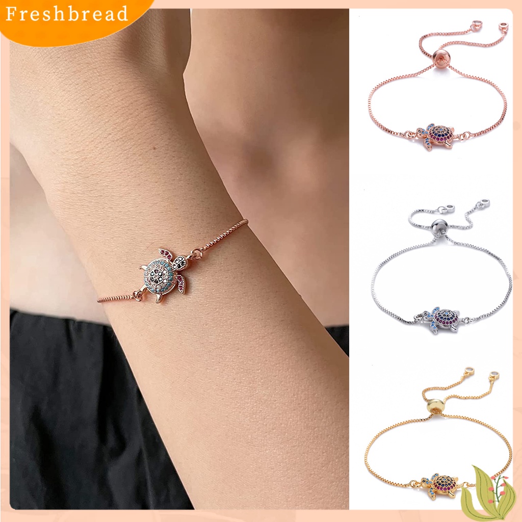 &lt; Freshbread &gt; Turtle Gelang Adjustable Shiny Colorful Rhinestones Sparkling Geometric Hias Hadiah Wanita Gadis Penyu Laut Gelang Perhiasan Mungil Untuk Pacaran