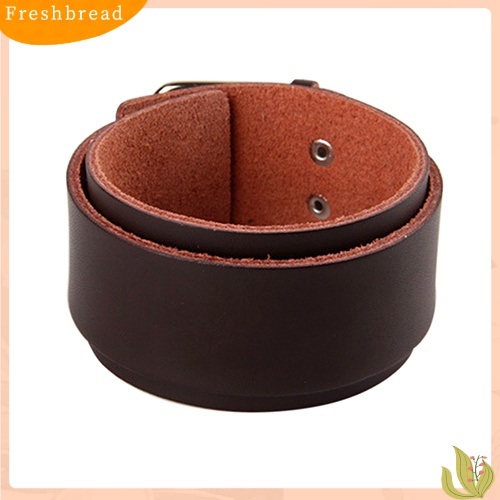 &lt; Freshbread &gt; Adjustable 2lapisan Gelang Kulit Imitasi Pria Gesper Cuff Bangle Bracelet