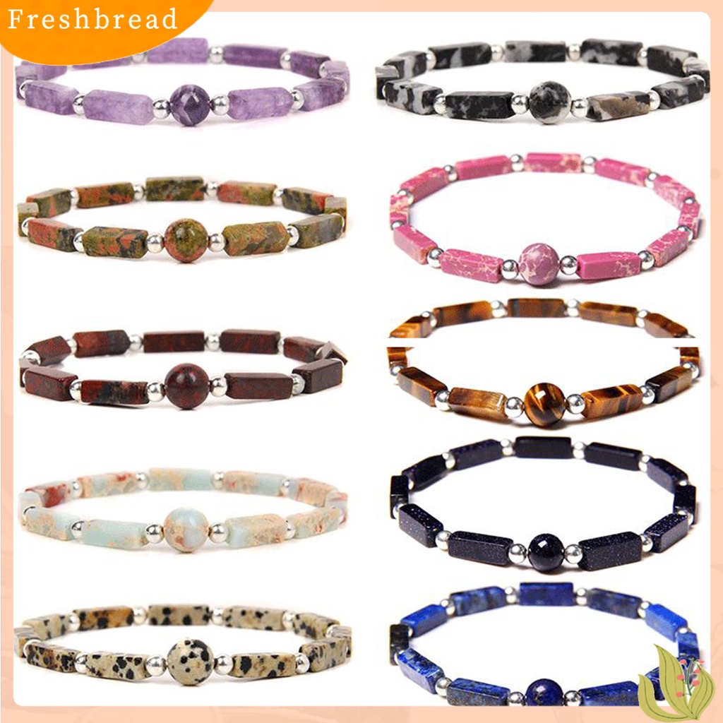 &lt; Freshbread &gt; Wanita Gelang Manik-Manik Bulat Batu Alam Pelangsing Menghilangkan Kelelahan Faux Amethyst Persegi Panjang Bar Energi Gelang Fashion Perhiasan