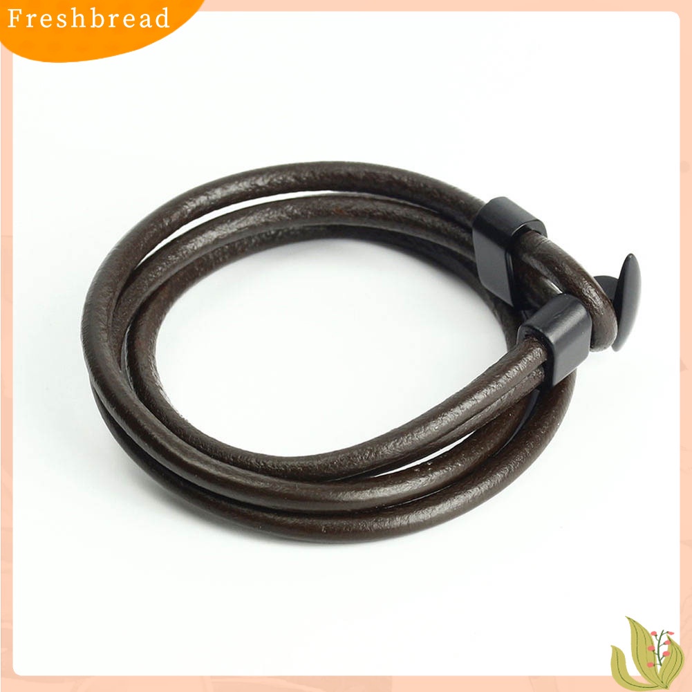 &lt; Freshbread &gt; Fashion Wanita Pria Multilayer Kulit Imitasi Punk Jangkar Gelang Bangle Hadiah