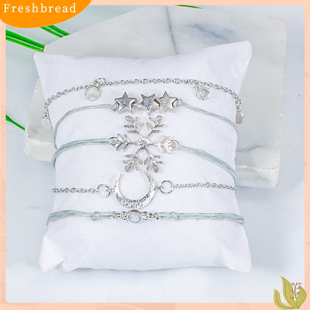 &lt; Freshbread &gt; 5Pcs/Set Fashion Wanita Snowflake Bulan Bintang Alloy Gelang Bangle Perhiasan Hadiah