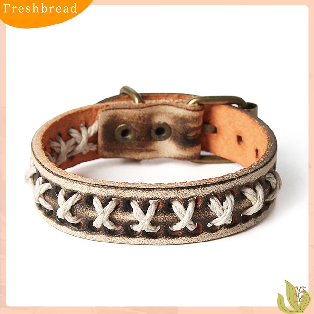 &lt; Freshbread &gt; Unisex Rajut Tali Kulit Gesper Gelang Punk Antik Gelang Cuff Bangle