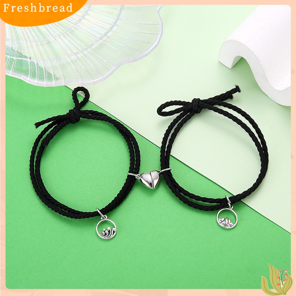 &lt; Freshbread &gt; 1pasang Gelang Couple Hati Menarik ic Dekoratif All-match Adjustable Perhiasan Hadiah Gelang Karet Wanita Pria Gunung Laut Kunci Lock Persahabatan Pesona Bracelets