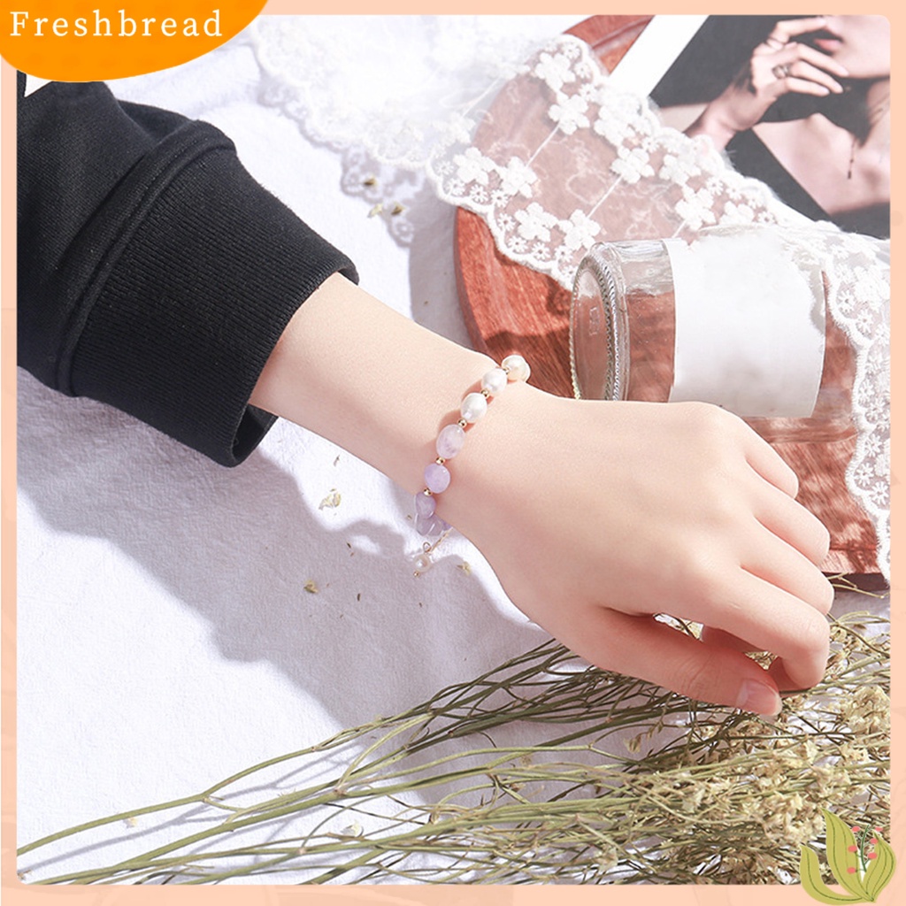 &lt; Freshbread &gt; Gelang Wanita Manik-Manik Adjustable Gaya Korea Mutiara Imitasi Amethyst Imitasi Untuk Pesta