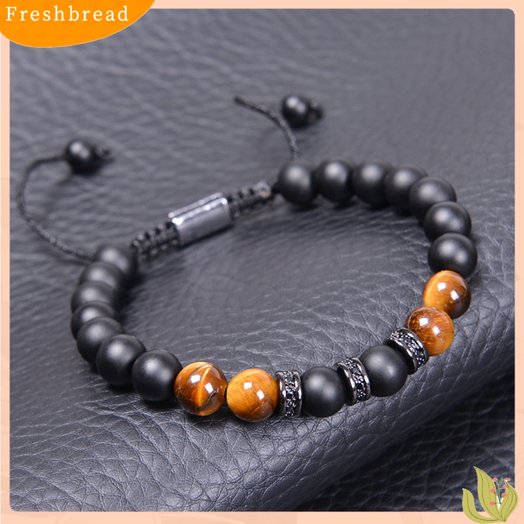 &lt; Freshbread &gt; Pria Gelang Handmade Tali Dikepang Vintage Adjustable Serut Hias Aksesori Tiger Eye Men Bracelet Aksesori Pakaian