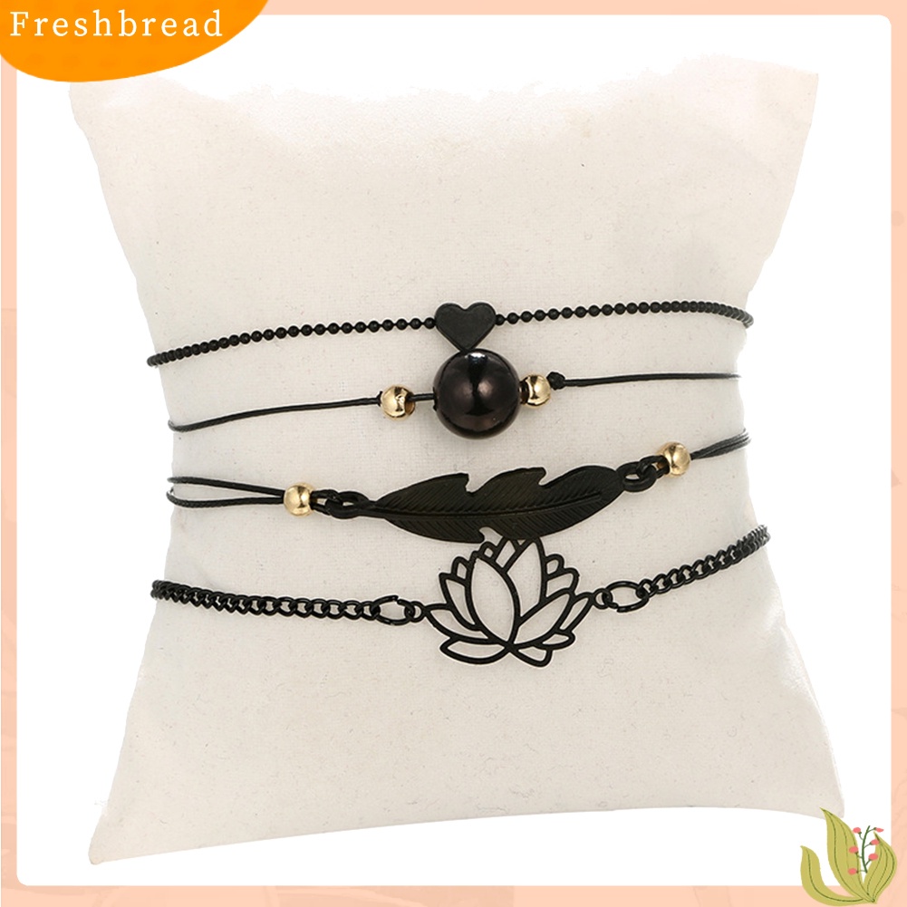 &lt; Freshbread &gt; 4Pcs/Set Wanita Fashion Cinta Hati Berongga Lotus Bulat Bola Daun Gelang Perhiasan