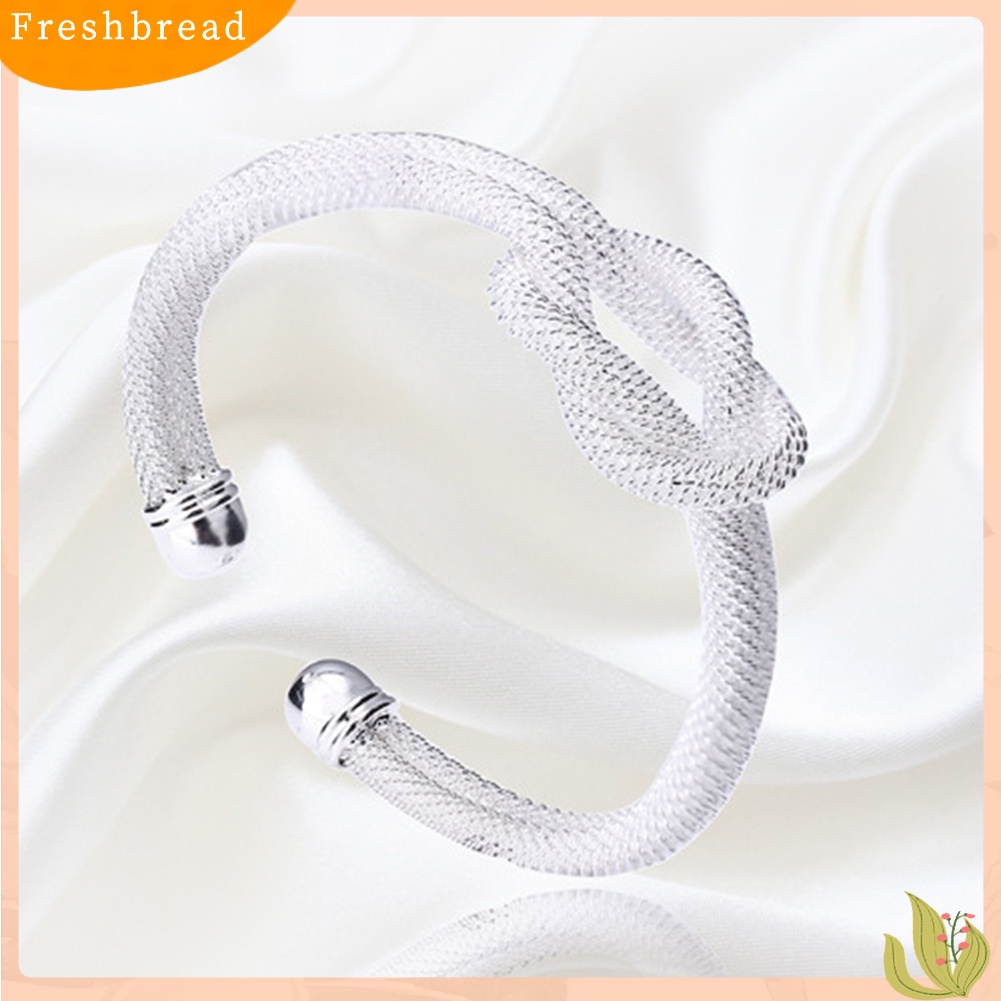 &lt; Freshbread &gt; Wanita Elegan Knotting Twist Mesh Tabung Pembukaan Manset Bangle Gelang Perhiasan Hadiah