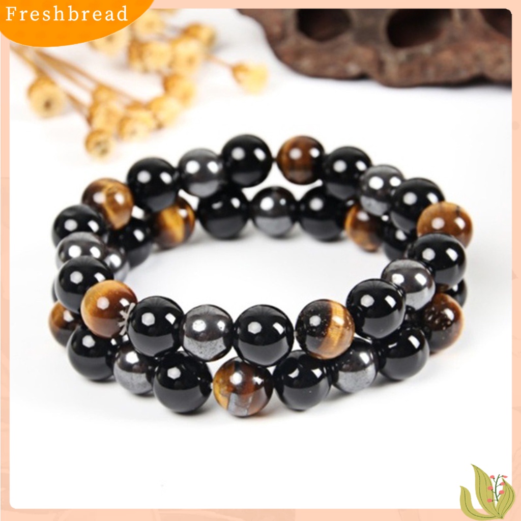 &lt; Freshbread &gt; Manik-Manik Unisex Gelang Tali Elastis Tiger Eye Imitasi Hitam Untuk Kehidupan Sehari-Hari