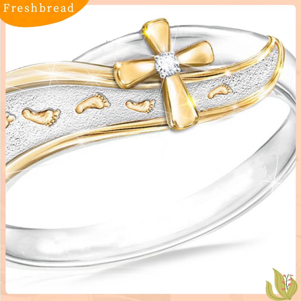 &lt; Freshbread &gt; Fashion Dua Warna Jejak Kaki Cross Sign Berlian Imitasi Wanita Jari Cincin Perhiasan