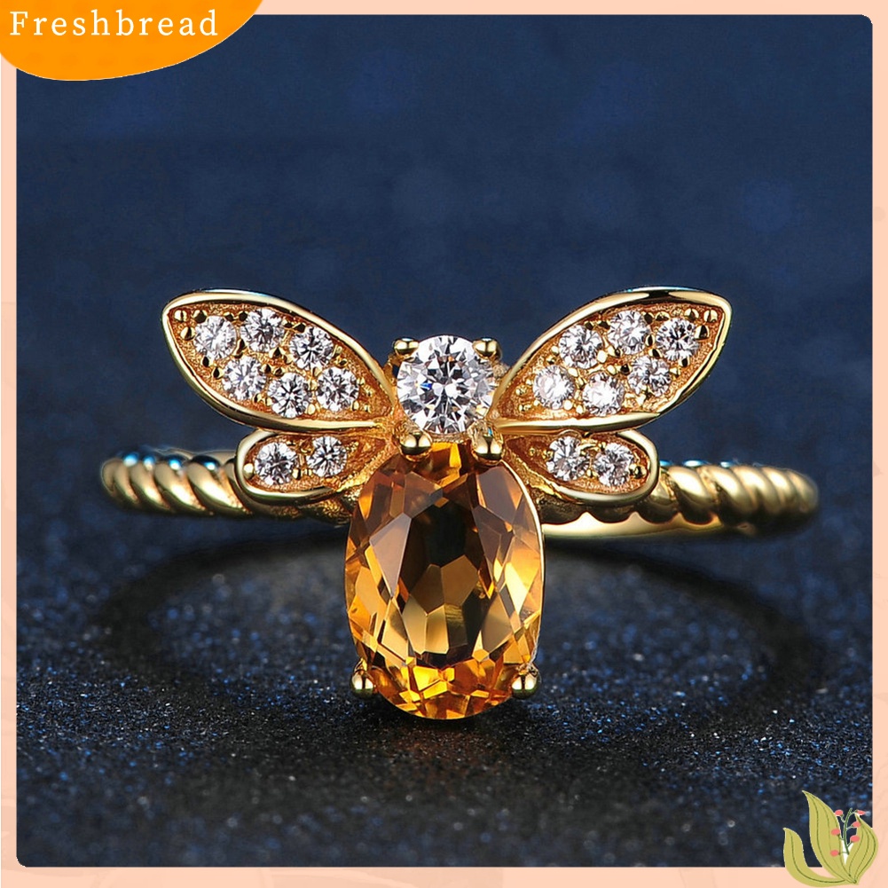 &lt; Freshbread &gt; Anting Pejantan Berlian Imitasi Berbentuk Lebah Serangga Elegan Pembukaan Cincin Lady Jewelry