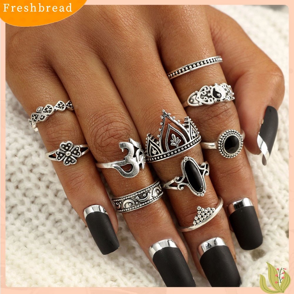 &lt; Freshbread &gt; Antik Wanita Tai Chi Yoga OM Mahkota Buku Jari Midi Susun Rings Boho Jewelry