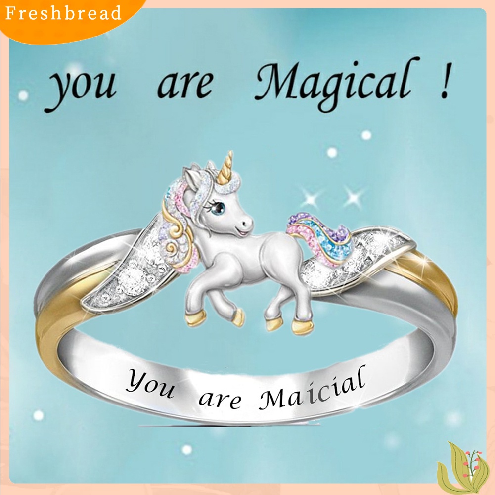 &lt; Freshbread &gt; Fashion Wanita Desain Unicorn Berlian Imitasi Huruf Ukiran Alloy Cincin Perhiasan Hadiah