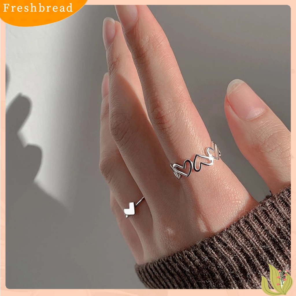 &lt; Freshbread &gt; Cincin Jari Berongga Keluar Plating Jantung Perhiasan Pembukaan Cincin Yang Dapat Disesuaikan Hadiah Hari Kasih Sayang