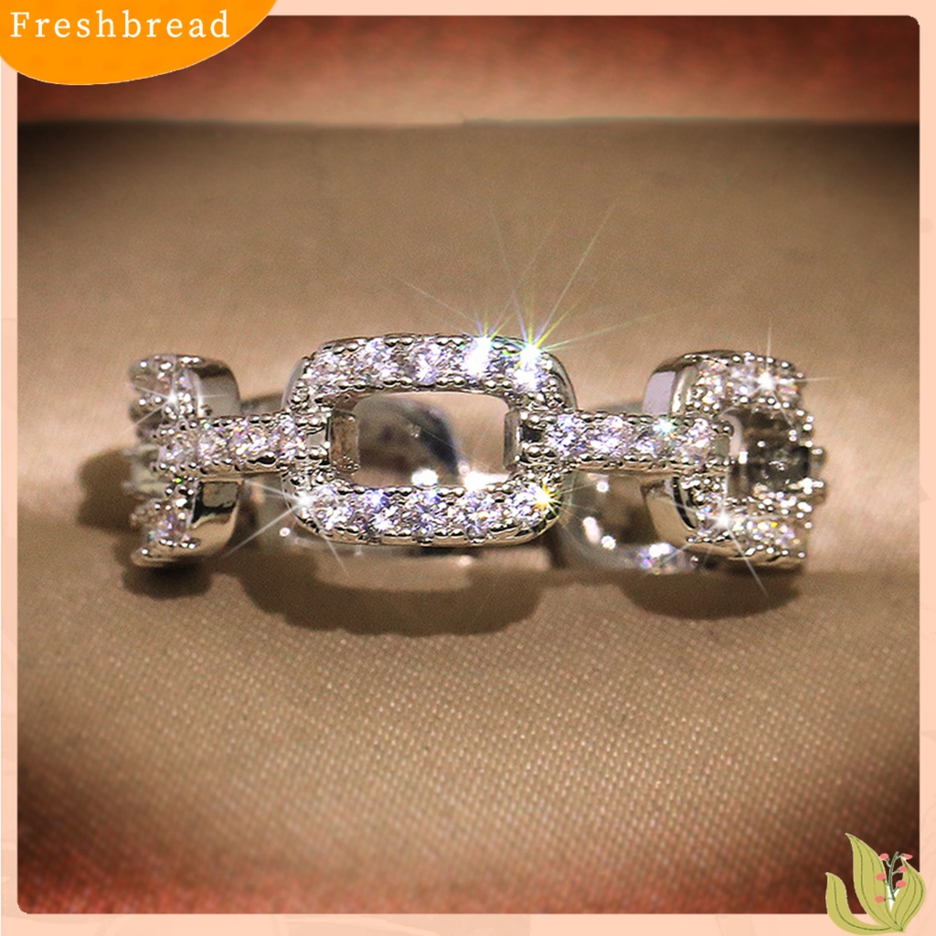 < Freshbread > Wanita Kreatif Geometris Rantai Tembaga Penuh Berlian Imitasi Bertatahkan Cincin Perhiasan Hadiah