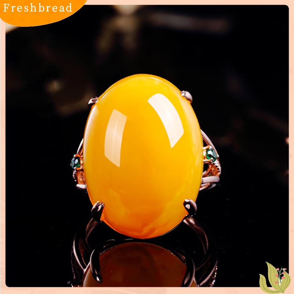 &lt; Freshbread &gt; Vintage Oval Imitasi Amber Wanita Jari Perhiasan Pernikahan Pengantin Terbuka Cincin Hadiah