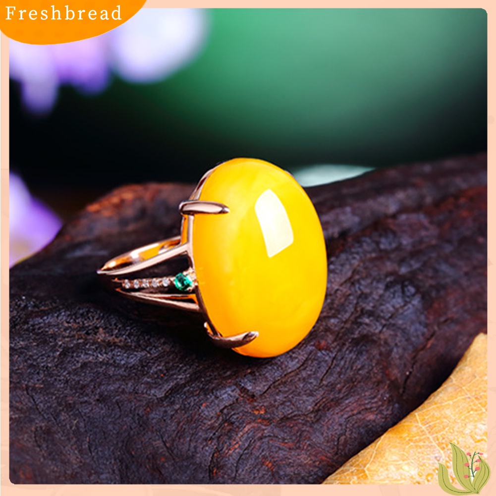 &lt; Freshbread &gt; Vintage Oval Imitasi Amber Wanita Jari Perhiasan Pernikahan Pengantin Terbuka Cincin Hadiah