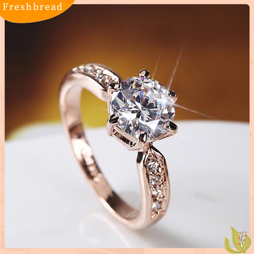 &lt; Freshbread &gt; Cincin Jari Tembaga-plating Perak Geometris Bersinar Berlian Imitasi Tidak Luntur Dekorasi Kilau Terang Pengantin Pertunangan Perhiasan Band Wanita Perhiasan