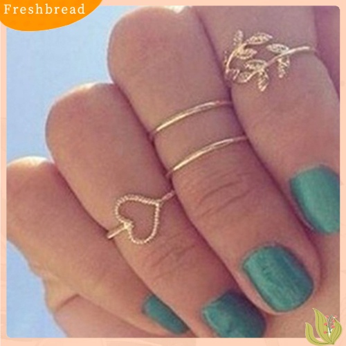 &lt; Freshbread &gt; 4Pcs/Set Berlian Imitasi Daun Hati Diatas Buku Jari Midi Tumpuk Cincin Boho Perhiasan Pesta