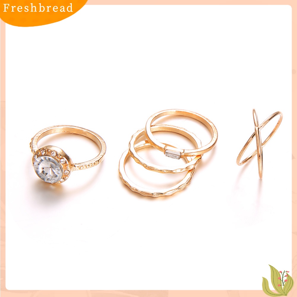 &lt; Freshbread &gt; 5Pcs/Set Fashion Wanita Cross Bulat Cubic Zirconia Jari Cincin Perhiasan Pesta