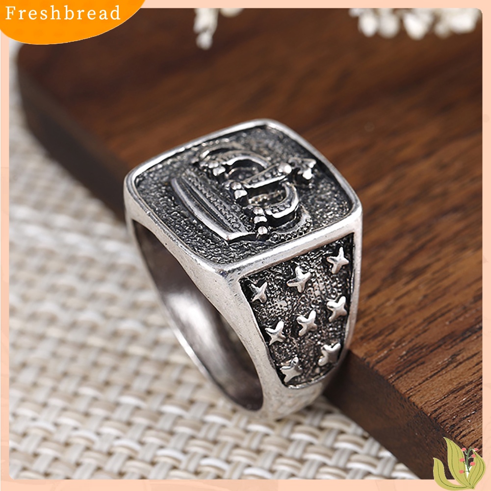 &lt; Freshbread &gt; Retro Mahkota Perak Disepuh Alloy Pria Cincin Jari Dekorasi Pesta Bar Perhiasan Hadiah