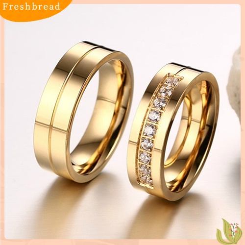 &lt; Freshbread &gt; 1Pc Fashion Titanium Steel Lover Ring Cincin Pasangan Berlapis Emas Untuk Pria Wanita